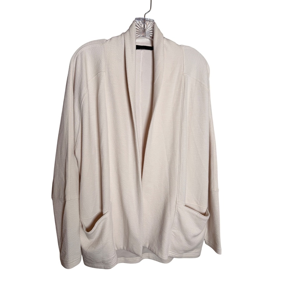Prana Cardigan Women Medium Cream Recycled Polyester Textured Open Front Shawl